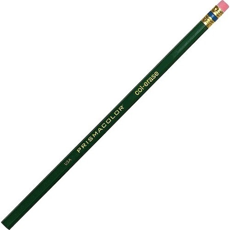 Dymo COL-ERASE PENCIL WITH ERASER, 0.7 MM, 2B #1, GREEN LEAD, GREEN BARREL, DOZEN, 12PK SAN20046